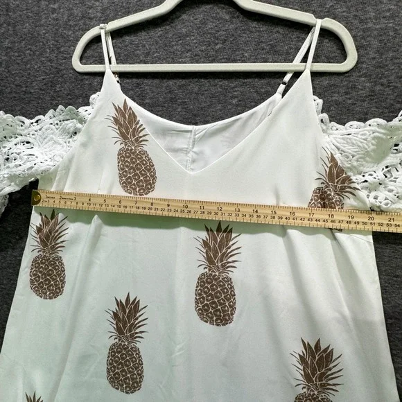 NEW White Pineapple Print Cold Shoulder Lace‎ Sleeve Mini Dress Shein Curve 0XL - Picture 11 of 12